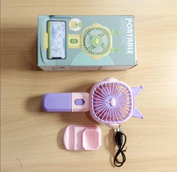 Mini Rechargeable Handheld Fan Green Yellow ABS