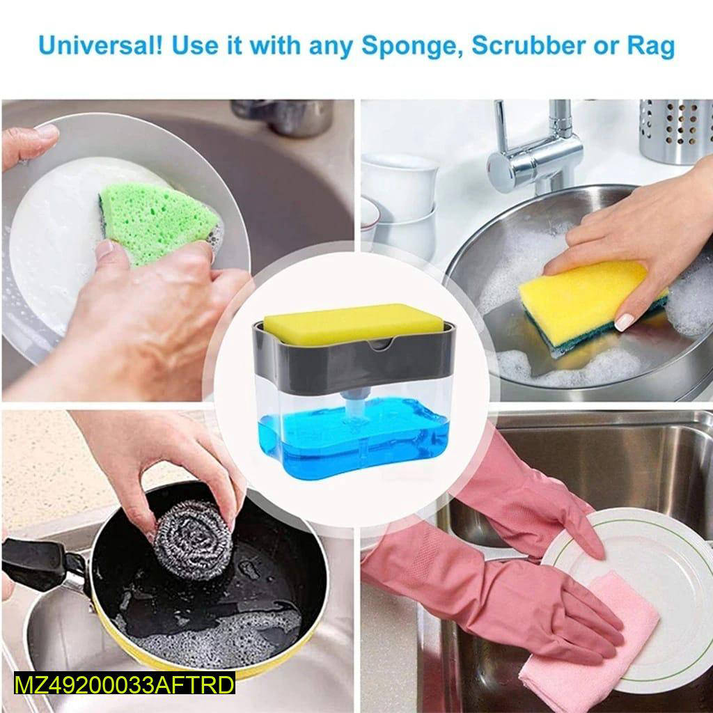2-in-1 Liquid Soap Dispenser with Sponge Holder | Kitchen Sink Organizer | ABS Plastic