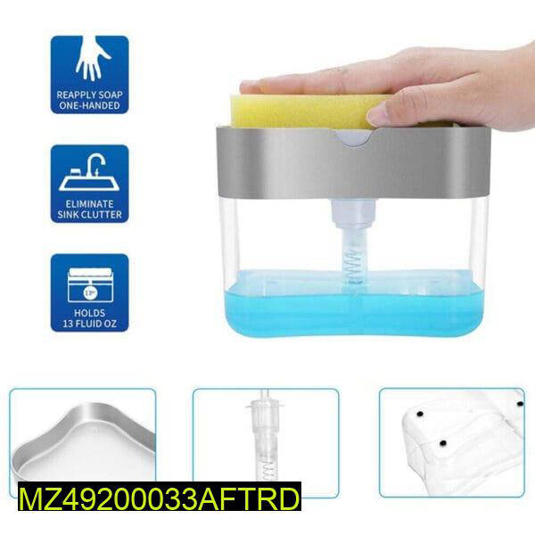2-in-1 Liquid Soap Dispenser with Sponge Holder | Kitchen Sink Organizer | ABS Plastic