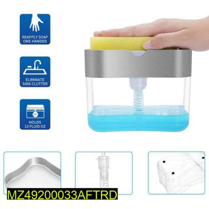2-in-1 Liquid Soap Dispenser with Sponge Holder | Kitchen Sink Organizer | ABS Plastic