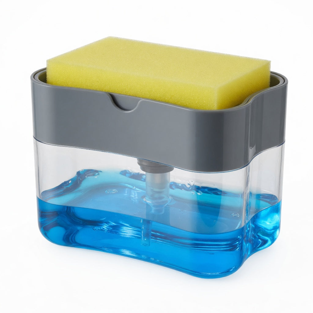 2-in-1 Liquid Soap Dispenser with Sponge Holder | Kitchen Sink Organizer | ABS Plastic